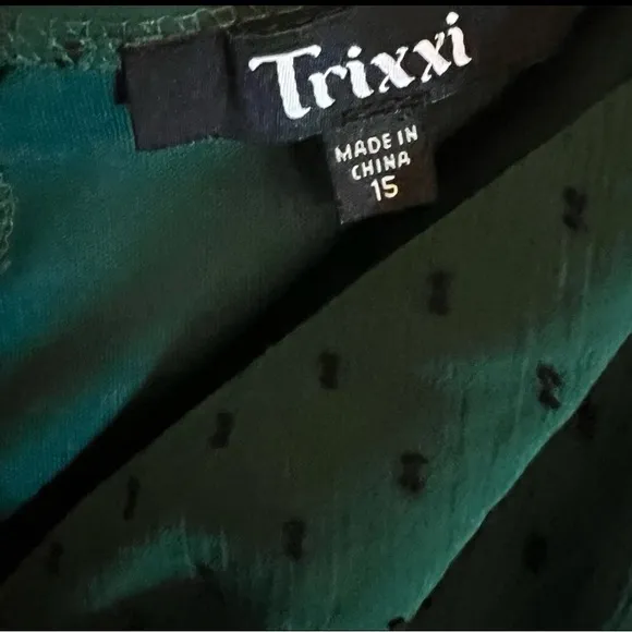 Trixxi Women's Fun Flirty Ethereal Emerald Green &amp; Black Mini Dress Sz 15 NWT