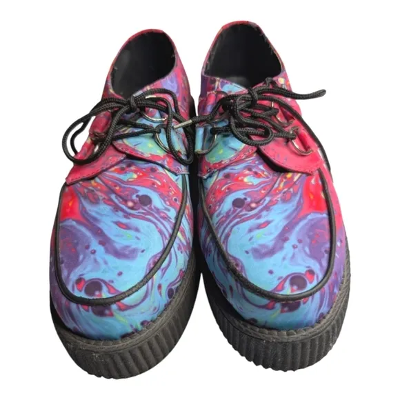T.U.K. Footwear Hot Pink Paint Swirl Mondo Creepers Retro Emo Platform Shoes