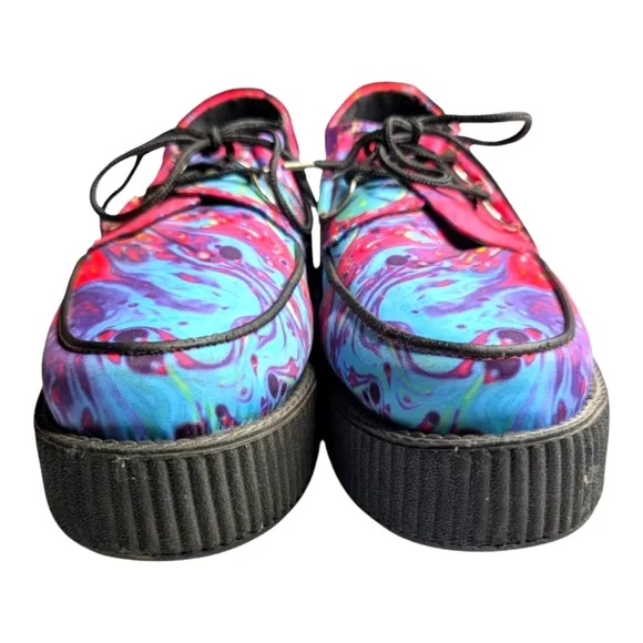 T.U.K. Footwear Hot Pink Paint Swirl Mondo Creepers Retro Emo Platform Shoes