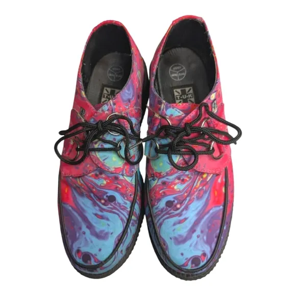 T.U.K. Footwear Hot Pink Paint Swirl Mondo Creepers Retro Emo Platform Shoes