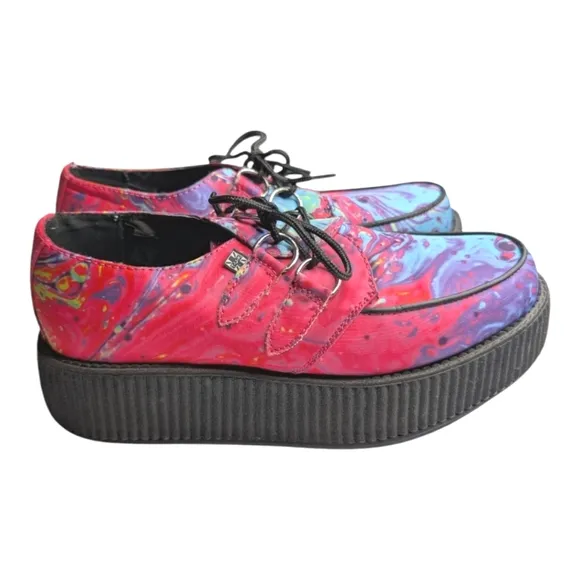 T.U.K. Footwear Hot Pink Paint Swirl Mondo Creepers Retro Emo Platform Shoes