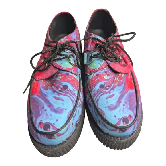T.U.K. Footwear Hot Pink Paint Swirl Mondo Creepers Retro Emo Platform Shoes