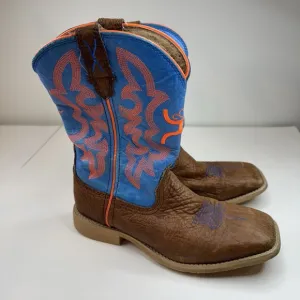 Twisted X Youth Cowboy Boots YHY0001 Brown Blue Leather Neon Stitching Size 3M