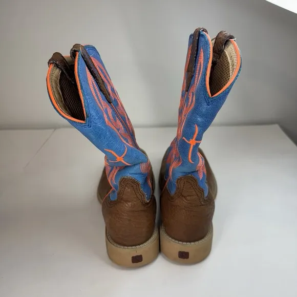 Twisted X Youth Cowboy Boots YHY0001 Brown Blue Leather Neon Stitching Size 3M
