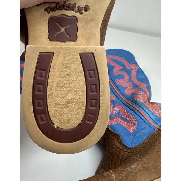 Twisted X Youth Cowboy Boots YHY0001 Brown Blue Leather Neon Stitching Size 3M