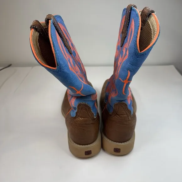 Twisted X Youth Cowboy Boots YHY0001 Brown Blue Leather Neon Stitching Size 3M
