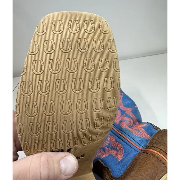 Twisted X Youth Cowboy Boots YHY0001 Brown Blue Leather Neon Stitching Size 3M