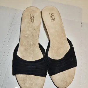 Ugg 3100 Alvina Wedge Sandals Slides Black Leather Suede Womens Shoes Size 9