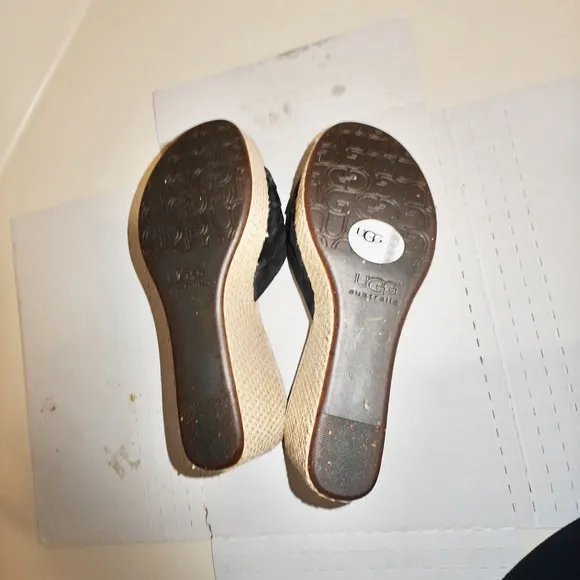 Ugg 3100 Alvina Wedge Sandals Slides Black Leather Suede Womens Shoes Size 9