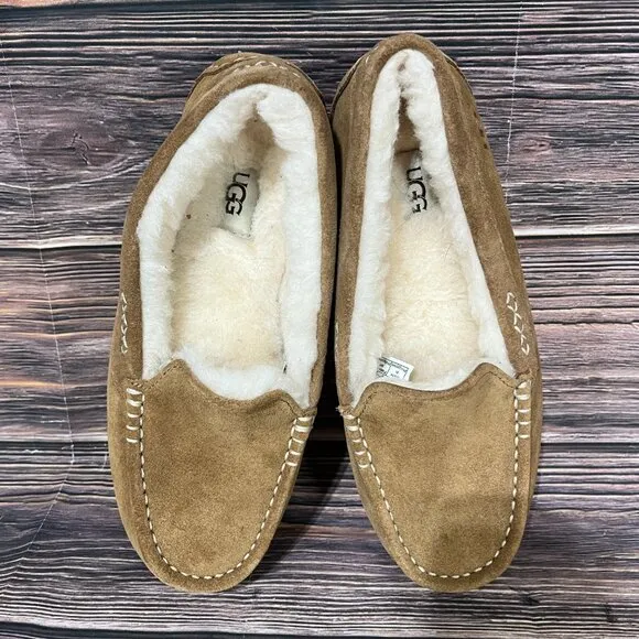 Ugg Ansley Suede Women's Moccasin Slippers Loafers‎ Chestnut Comfort Shoes