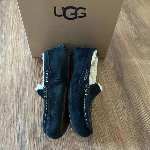 UGG Ansley black suede fur slippers slides slip on shoes sneakers women's 7