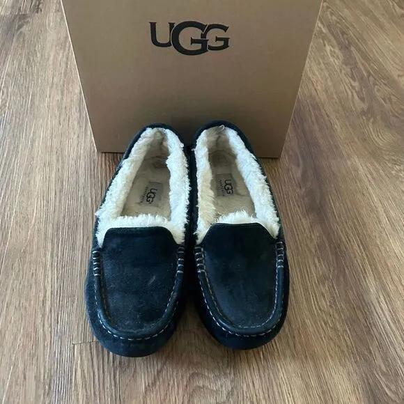 UGG Ansley black suede fur slippers slides slip on shoes sneakers women's 7
