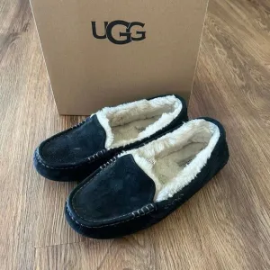 UGG Ansley black suede fur slippers slides slip on shoes sneakers women's 7