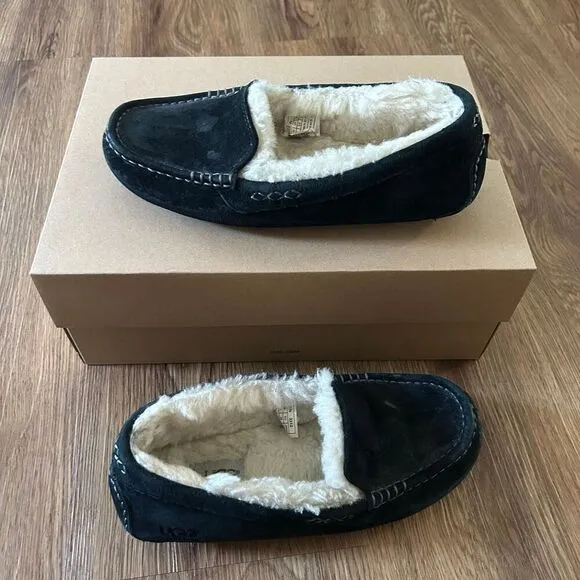 UGG Ansley black suede fur slippers slides slip on shoes sneakers women's 7