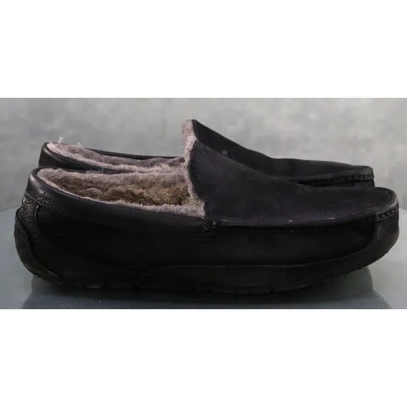 UGG Ascot $120 Men's Slippers Shoes Size 13 Matte Leather Black 1103889