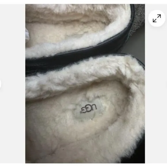 UGG Ascot Leather Slippers Shoes Men's Size 11 Black House Fur Comfy