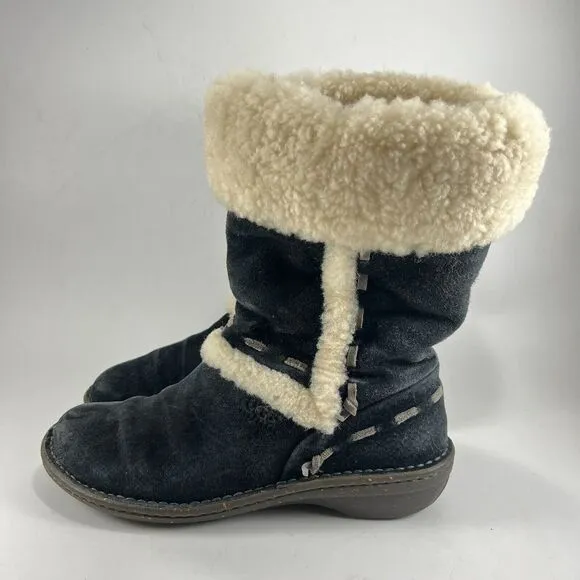 UGG Australia Elijo 5674 Shearling Cuff Suede Slip On Boots Black Womens Size 9