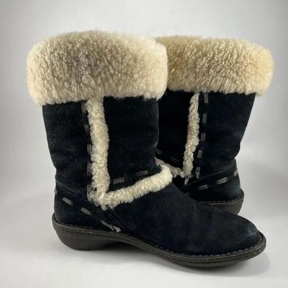 UGG Australia Elijo 5674 Shearling Cuff Suede Slip On Boots Black Womens Size 9