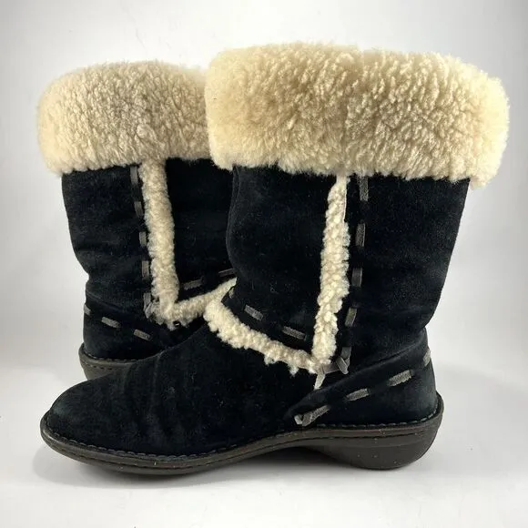 UGG Australia Elijo 5674 Shearling Cuff Suede Slip On Boots Black Womens Size 9