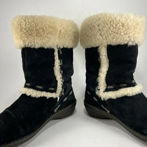 UGG Australia Elijo 5674 Shearling Cuff Suede Slip On Boots Black Womens Size 9