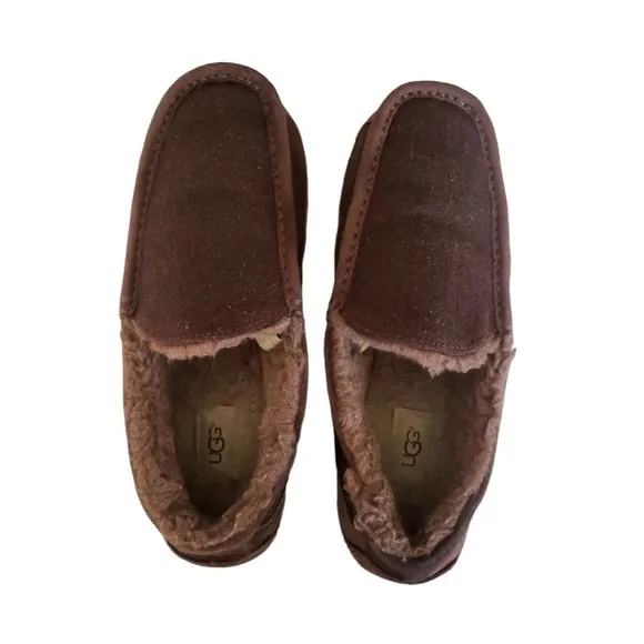 UGG AUSTRALIA Men SZ 8 Ascot Wool Sheepskin Sherpa Moccasins Slippers Shoes 3233