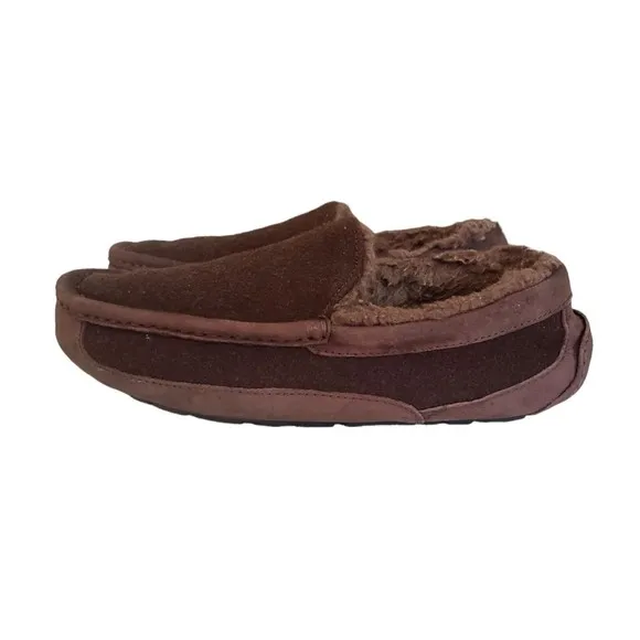 UGG AUSTRALIA Men SZ 8 Ascot Wool Sheepskin Sherpa Moccasins Slippers Shoes 3233