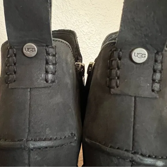 UGG Australia Womens Pixley Black Ankle Boots Bootie Stacked Size 10 1095057