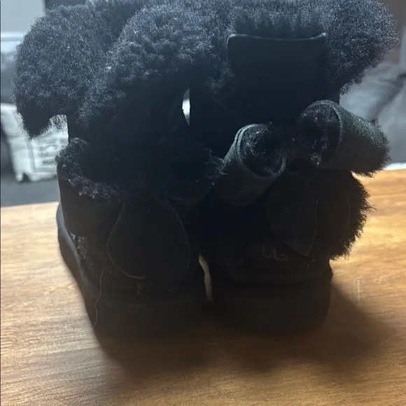 UGG Black Suede Ankle Boots with Bow Size 8