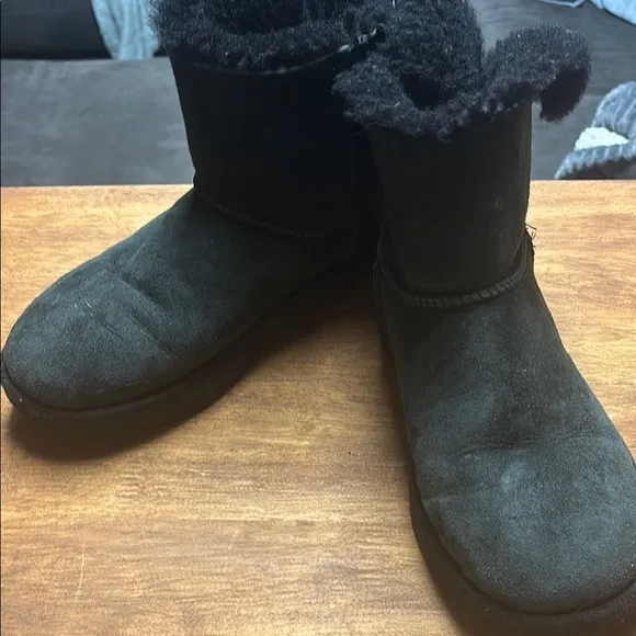 UGG Black Suede Ankle Boots with Bow Size 8