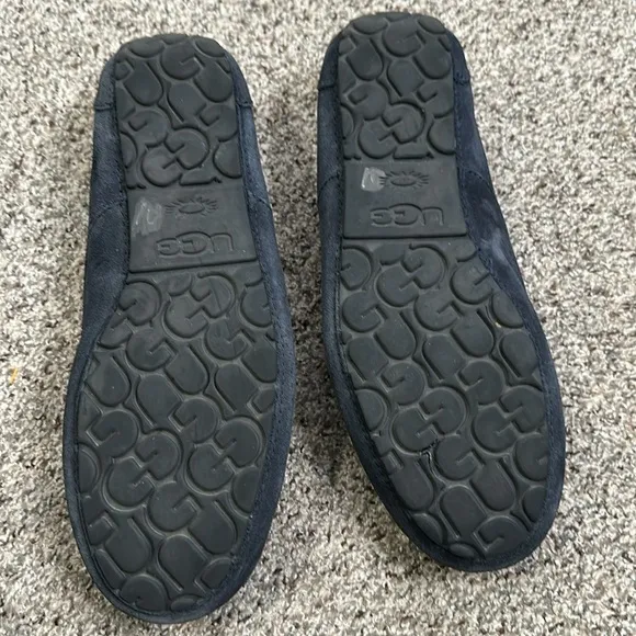 Ugg black suede leather loafer slippers shoes size 10