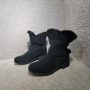 UGG Bodie Womens Size 8.5 US Black Suede Shearling Lined Fold Over Slouch Boots