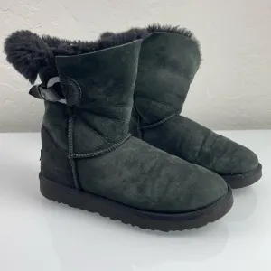 Ugg Boots Nash Winter Snow Solid Black Leather Sheepskin Big Buckle Metal Detail