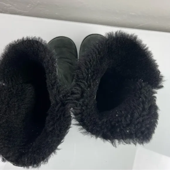 Ugg Boots Nash Winter Snow Solid Black Leather Sheepskin Big Buckle Metal Detail