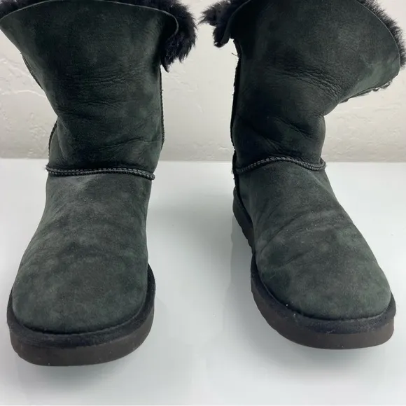 Ugg Boots Nash Winter Snow Solid Black Leather Sheepskin Big Buckle Metal Detail