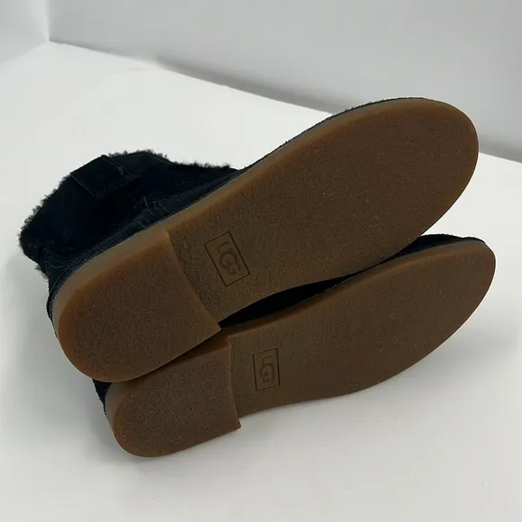 Ugg Catica Black Suede Leather Ankle Boots Western Booties Shearling Casual 6