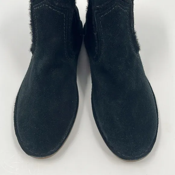 Ugg Catica Black Suede Leather Ankle Boots Western Booties Shearling Casual 6