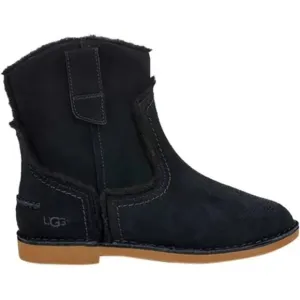 Ugg Catica Black Suede Leather Ankle Boots Western Booties Shearling Casual 6