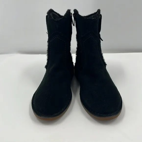 Ugg Catica Black Suede Leather Ankle Boots Western Booties Shearling Casual 6