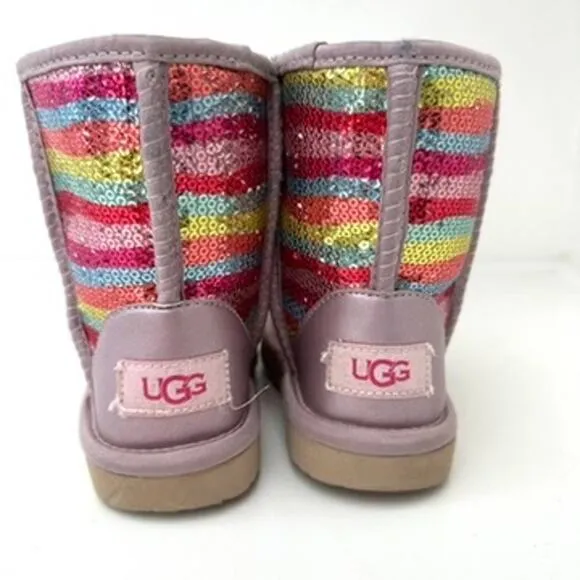 UGG Classic Kids Sequined Rainbow Stripe Boots Size 9 Youth Good Condition Cozy