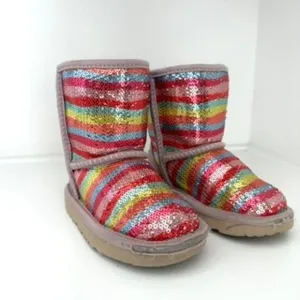 UGG Classic Kids Sequined Rainbow Stripe Boots Size 9 Youth Good Condition Cozy