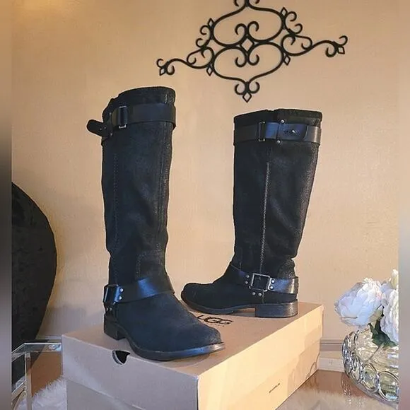 UGG Dree Boots Size 7.5 Black Suede Leather