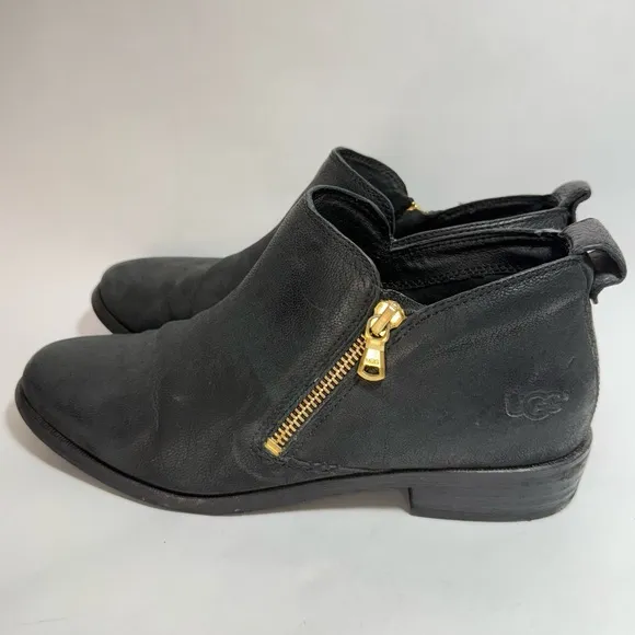 UGG Glee Black Leather Low Ankle Boots 7.5