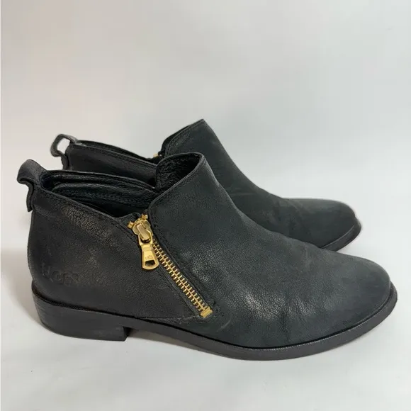 UGG Glee Black Leather Low Ankle Boots 7.5