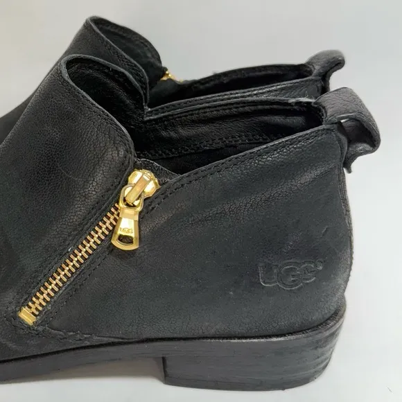 UGG Glee Black Leather Low Ankle Boots 7.5
