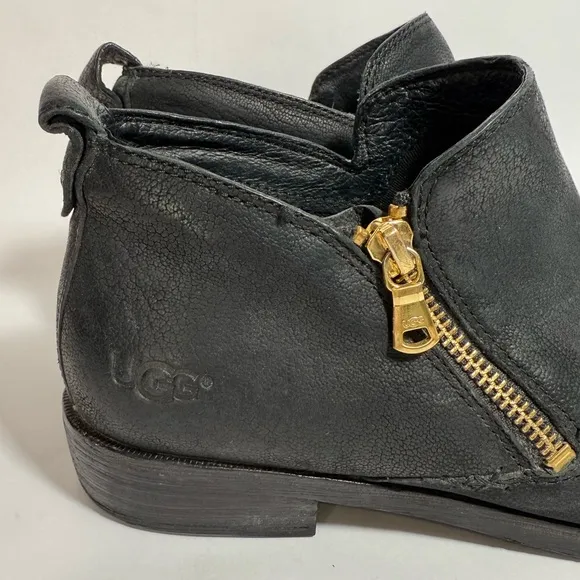 UGG Glee Black Leather Low Ankle Boots 7.5