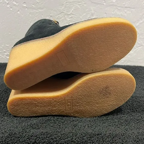 🔥🔥 UGG KIERNAN BLACK SUEDE SHEEPSKIN WEDGE ANKLE BOOTS Women Sz 9 - PERFECT