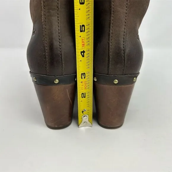 UGG Lynnea Brown Leather Sheepskin Lined Clog Studded Heeled Boots Size 8