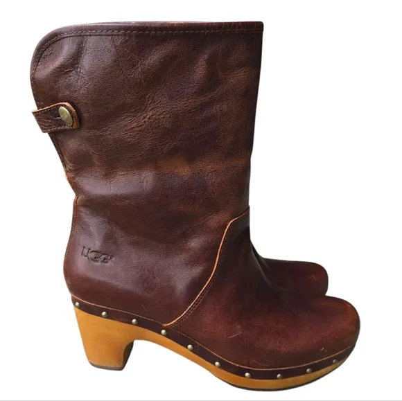 UGG Lynnea II Sheepskin Studded Clog Boots, Size 7M, Chestnut