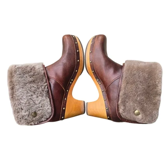 UGG Lynnea II Sheepskin Studded Clog Boots, Size 7M, Chestnut