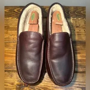 UGG Men's Ascot 5379 Brown Leather Shearling Fur Lined Slippers Shoes Size 17 US
